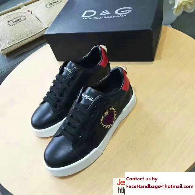 Dolce  &  Gabbana Leather Sneakers Love and Heart Black 2017